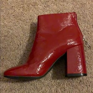 Brand new red patent leather booties